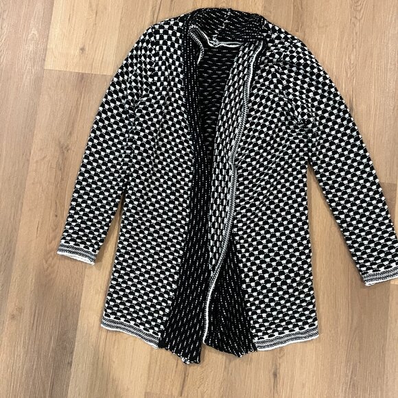 Carol Rose Black White Long Cardigan Sweater Size Small Knit - Picture 3 of 6